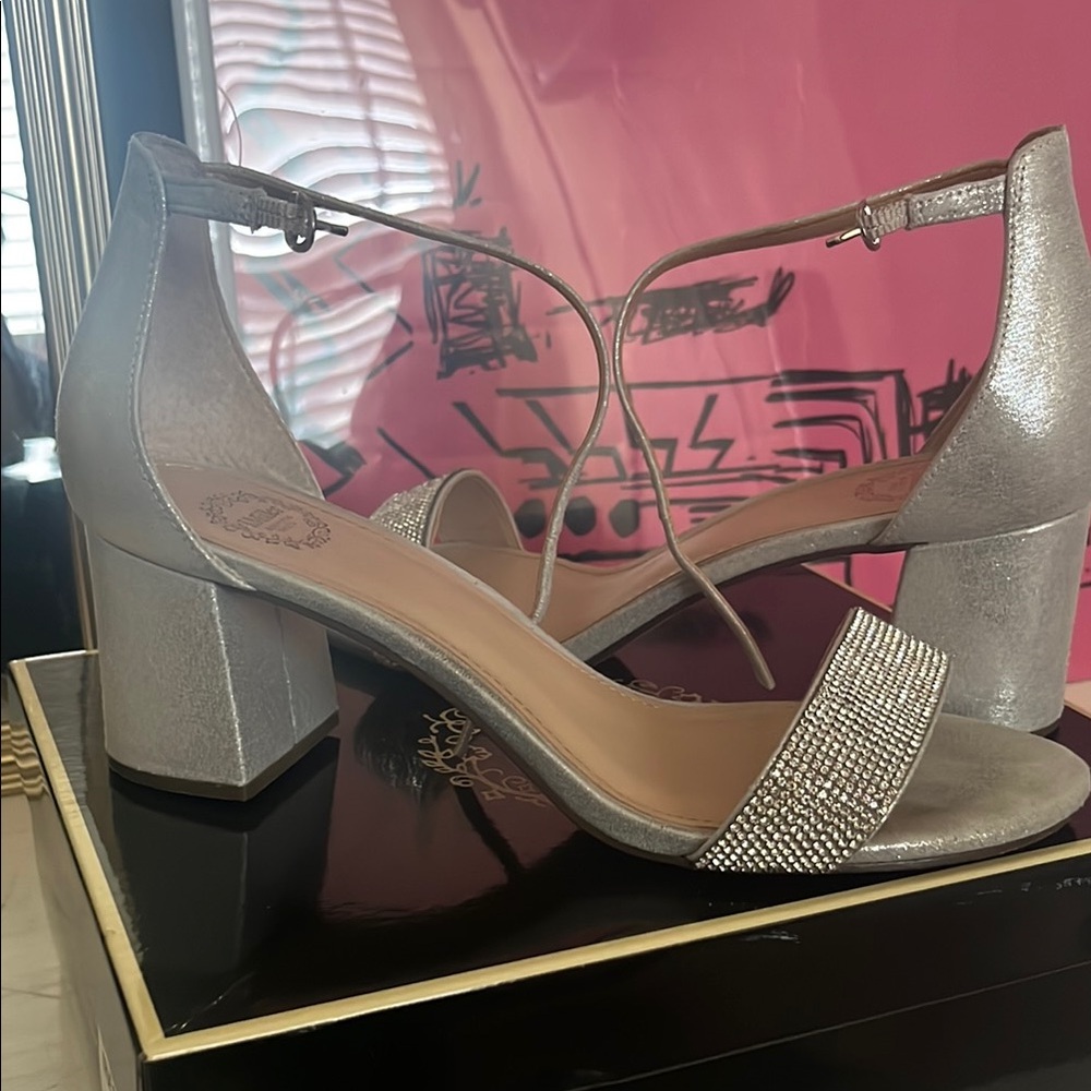 Elegant Silver Ankle Strap Heels